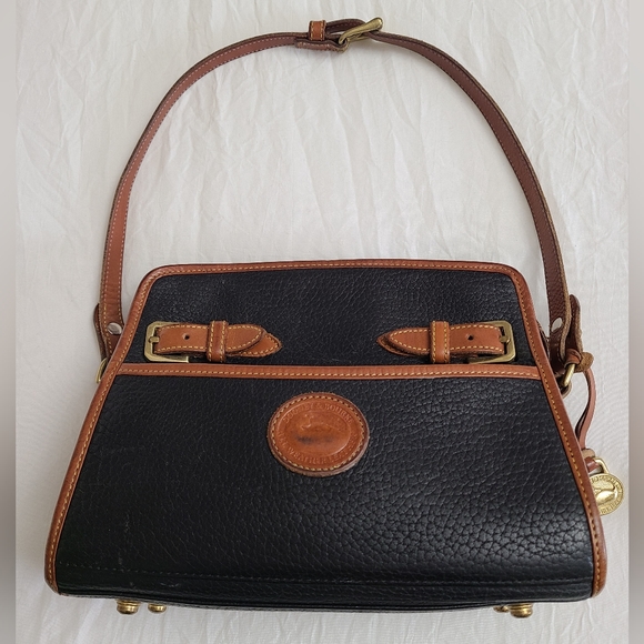 Vintage Dooney & Bourke Buckle Satchel Purse Black Pebbled Leather USA Designer - Picture 2 of 16